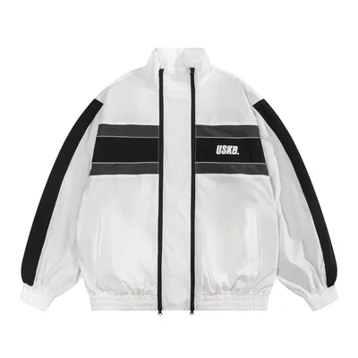 Men Fashion Brands European And American Color Contrast Patchwork Letter Printing Shell Jacket