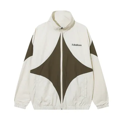 American Style Cross Stitching Contrast Color Casual Coat