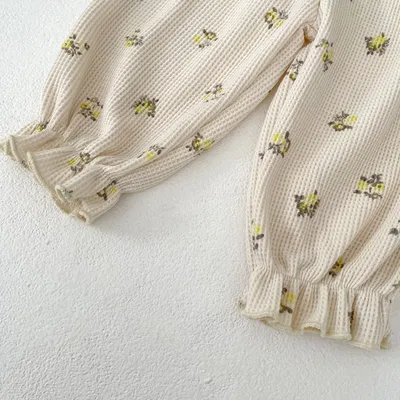 Baby Waffle Printing Elastic Cord Ankle-tied Long Pants
