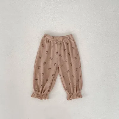Baby Waffle Printing Elastic Cord Ankle-tied Long Pants