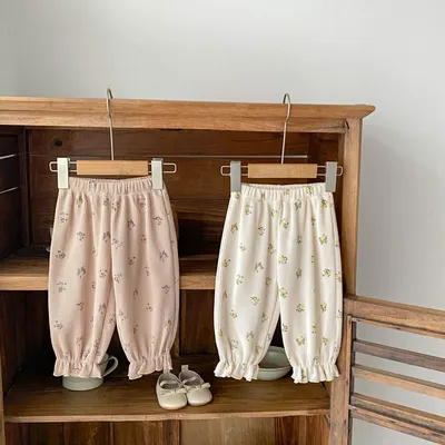 Baby Waffle Printing Elastic Cord Ankle-tied Long Pants