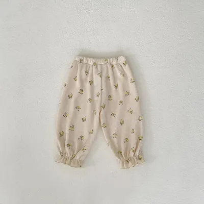 Baby Waffle Printing Elastic Cord Ankle-tied Long Pants