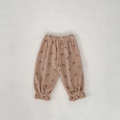 Baby Waffle Printing Elastic Cord Ankle-tied Long Pants
