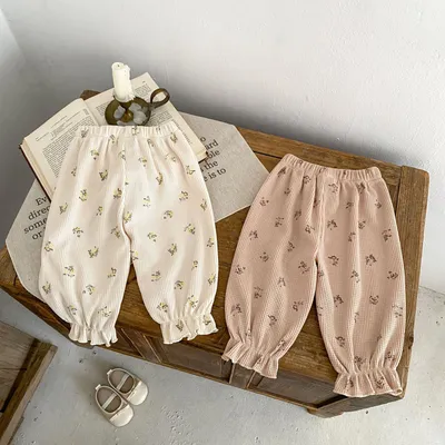 Baby Waffle Printing Elastic Cord Ankle-tied Long Pants