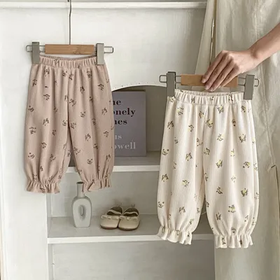 Baby Waffle Printing Elastic Cord Ankle-tied Long Pants