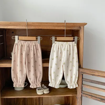 Baby Waffle Printing Elastic Cord Ankle-tied Long Pants