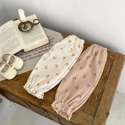 Baby Waffle Printing Elastic Cord Ankle-tied Long Pants