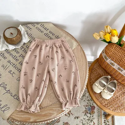 Baby Waffle Printing Elastic Cord Ankle-tied Long Pants