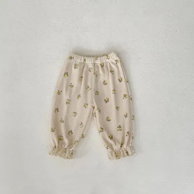 Baby Waffle Printing Elastic Cord Ankle-tied Long Pants