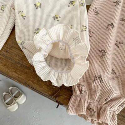 Baby Waffle Printing Elastic Cord Ankle-tied Long Pants