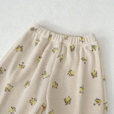 Baby Waffle Printing Elastic Cord Ankle-tied Long Pants