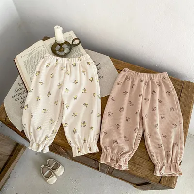Baby Waffle Printing Elastic Cord Ankle-tied Long Pants