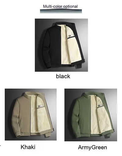 Autumn And Winter Fleece-lined Thickening Stand Collar Jacket Men's