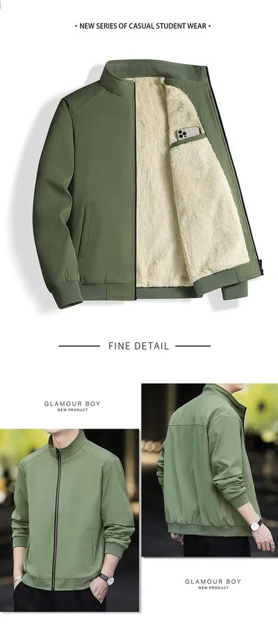 Autumn And Winter Fleece-lined Thickening Stand Collar Jacket Men's