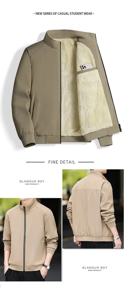 Autumn And Winter Fleece-lined Thickening Stand Collar Jacket Men's