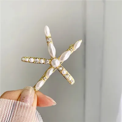 زينة شعر من كوريا الجنوبية، منطقة دونغ ديمون، إكسسوار شعر للبنات، على شكل نجم البحر، مرصع باللؤلؤ وأحجار الراين