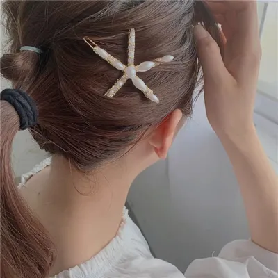 زينة شعر من كوريا الجنوبية، منطقة دونغ ديمون، إكسسوار شعر للبنات، على شكل نجم البحر، مرصع باللؤلؤ وأحجار الراين