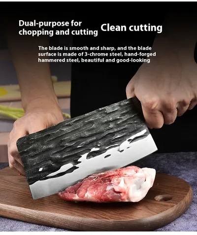 Stainless Steel Chicken Wings Wooden Handle Forging Hammer Pattern Kitchen Knife Cutting Dual-purpose Knife