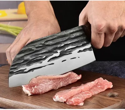 Stainless Steel Chicken Wings Wooden Handle Forging Hammer Pattern Kitchen Knife Cutting Dual-purpose Knife
