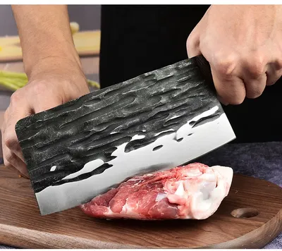 Stainless Steel Chicken Wings Wooden Handle Forging Hammer Pattern Kitchen Knife Cutting Dual-purpose Knife