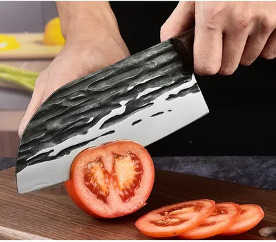 Stainless Steel Chicken Wings Wooden Handle Forging Hammer Pattern Kitchen Knife Cutting Dual-purpose Knife