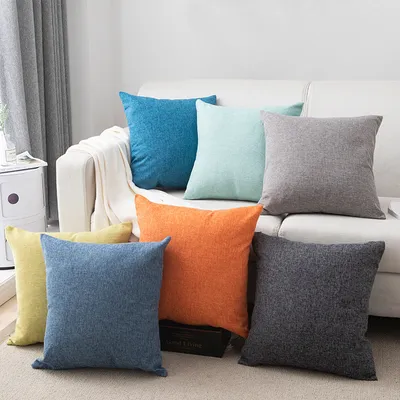 Plain Cotton Linen Sofa Cushion Thickened Square Pillow