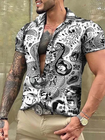 Men's Shirt Summer Graffiti Painting Series Personalized Printed Hawaiian