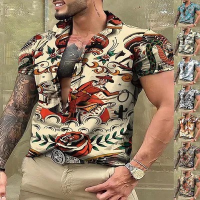 Men's Shirt Summer Graffiti Painting Series Personalized Printed Hawaiian