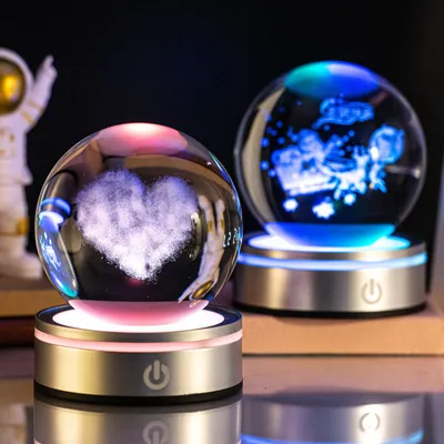 Creative 3D Inner Carving Luminous Crystal Ball Colorful Gradient Small Night Lamp Home Decorations