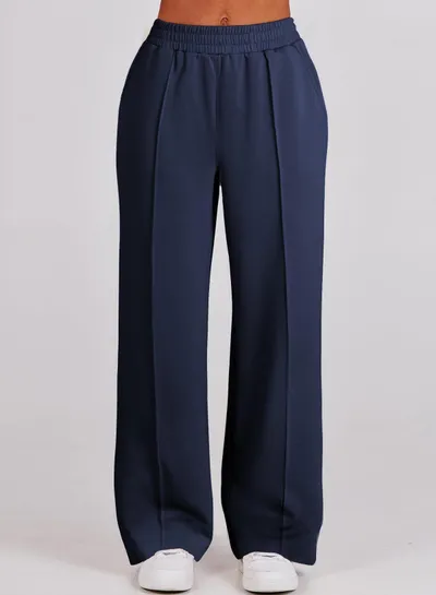 Women's Half Long-sleeve Zipper Top Elastic Waist Wide Leg Trousers Two-piece Set