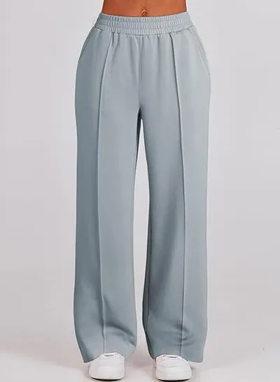 Women's Half Long-sleeve Zipper Top Elastic Waist Wide Leg Trousers Two-piece Set