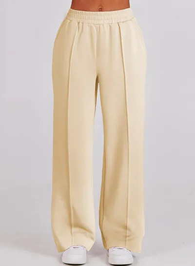 Women's Half Long-sleeve Zipper Top Elastic Waist Wide Leg Trousers Two-piece Set