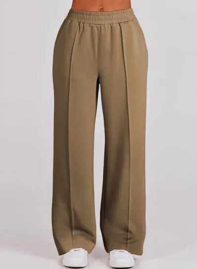 Women's Half Long-sleeve Zipper Top Elastic Waist Wide Leg Trousers Two-piece Set