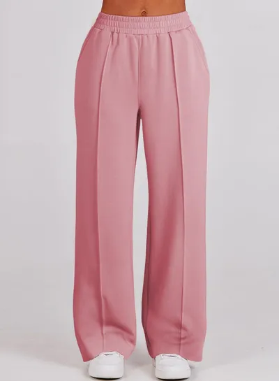 Women's Half Long-sleeve Zipper Top Elastic Waist Wide Leg Trousers Two-piece Set