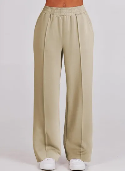 Women's Half Long-sleeve Zipper Top Elastic Waist Wide Leg Trousers Two-piece Set