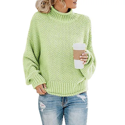 Solid Turtleneck Pullover Sweater Winter Fashion Casual Knitted Long-Sleeved Top Women's Clothing