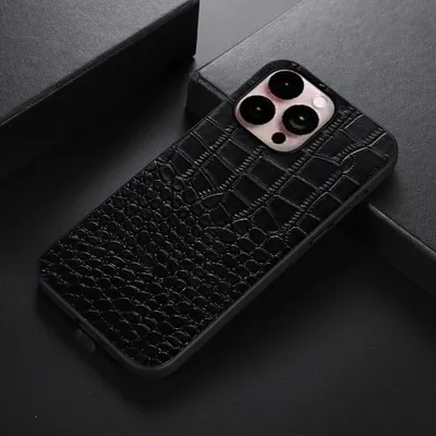 Fashion Solid Color Genuine Leather Phone Case