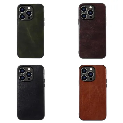 Fashion Solid Color Genuine Leather Phone Case
