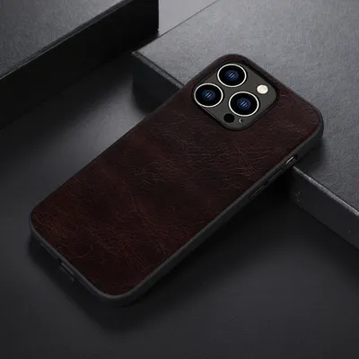Fashion Solid Color Genuine Leather Phone Case