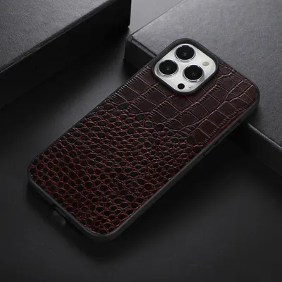 Fashion Solid Color Genuine Leather Phone Case