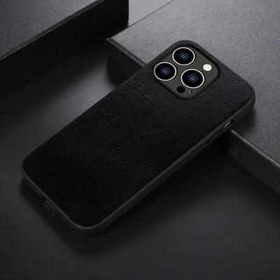 Fashion Solid Color Genuine Leather Phone Case