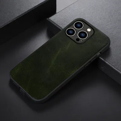 Fashion Solid Color Genuine Leather Phone Case