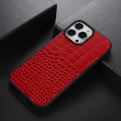 Fashion Solid Color Genuine Leather Phone Case