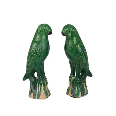 Green Glaze Parrot Study Desktop Animal Home Decorative Ceramic Soft Crafts