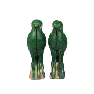 Green Glaze Parrot Study Desktop Animal Home Decorative Ceramic Soft Crafts