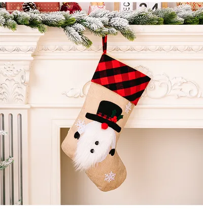 Christmas Decorations Red And Black Plaid Affixed Cloth Embroidered Window Pendant
