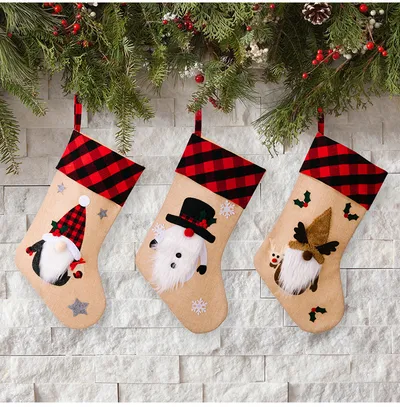 Christmas Decorations Red And Black Plaid Affixed Cloth Embroidered Window Pendant