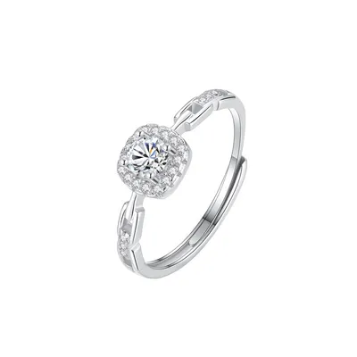 Simple All-match Geometric Square Round Diamond Ring For Women