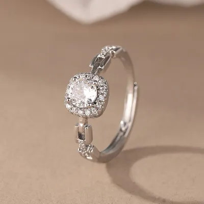 Simple All-match Geometric Square Round Diamond Ring For Women