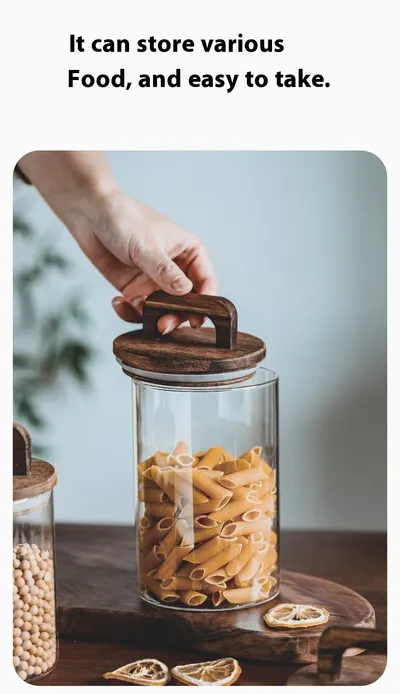 Japanese-style Kitchen Coarse Cereals Glass Sealed Storage Tank Large Capacity More Sizes Solid Wood Cover